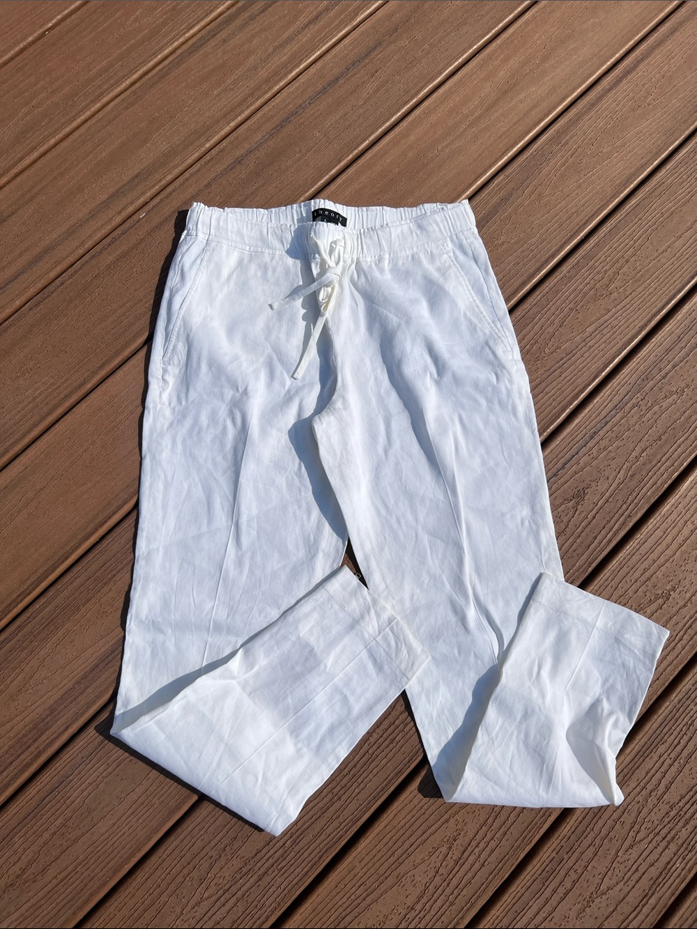 Theory Neal Linen Viscose Pull On Drawstring Ankle Zip Pants